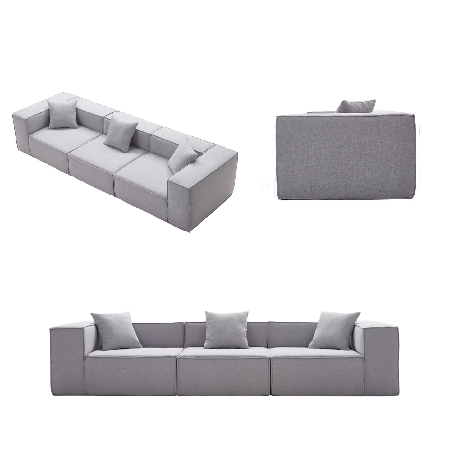 Long 3 Piece Light Grey Settee Set | Compressed Sofa | Muzhan Furniture