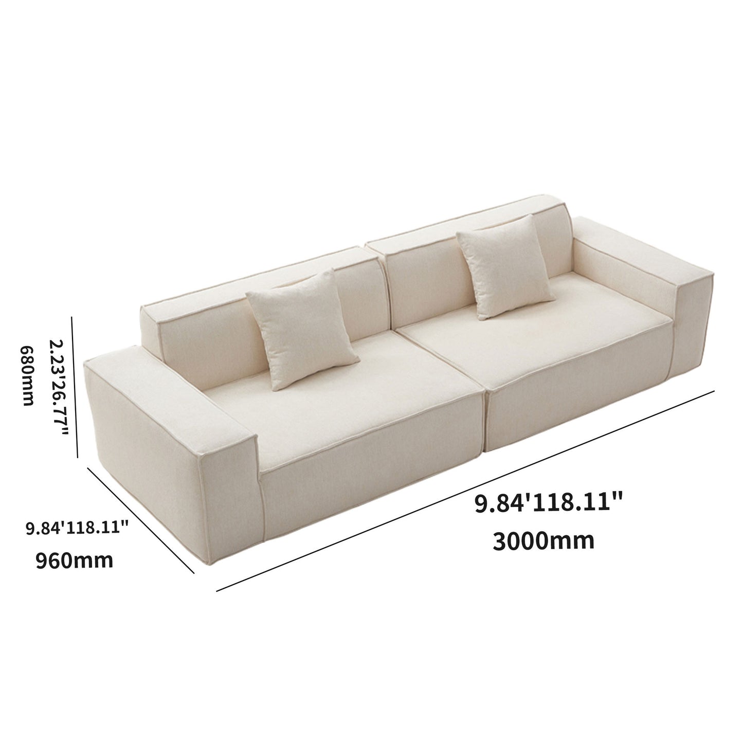 Large High Back Beige Home Settee | Compressed Sofa | Muzhan Furniture