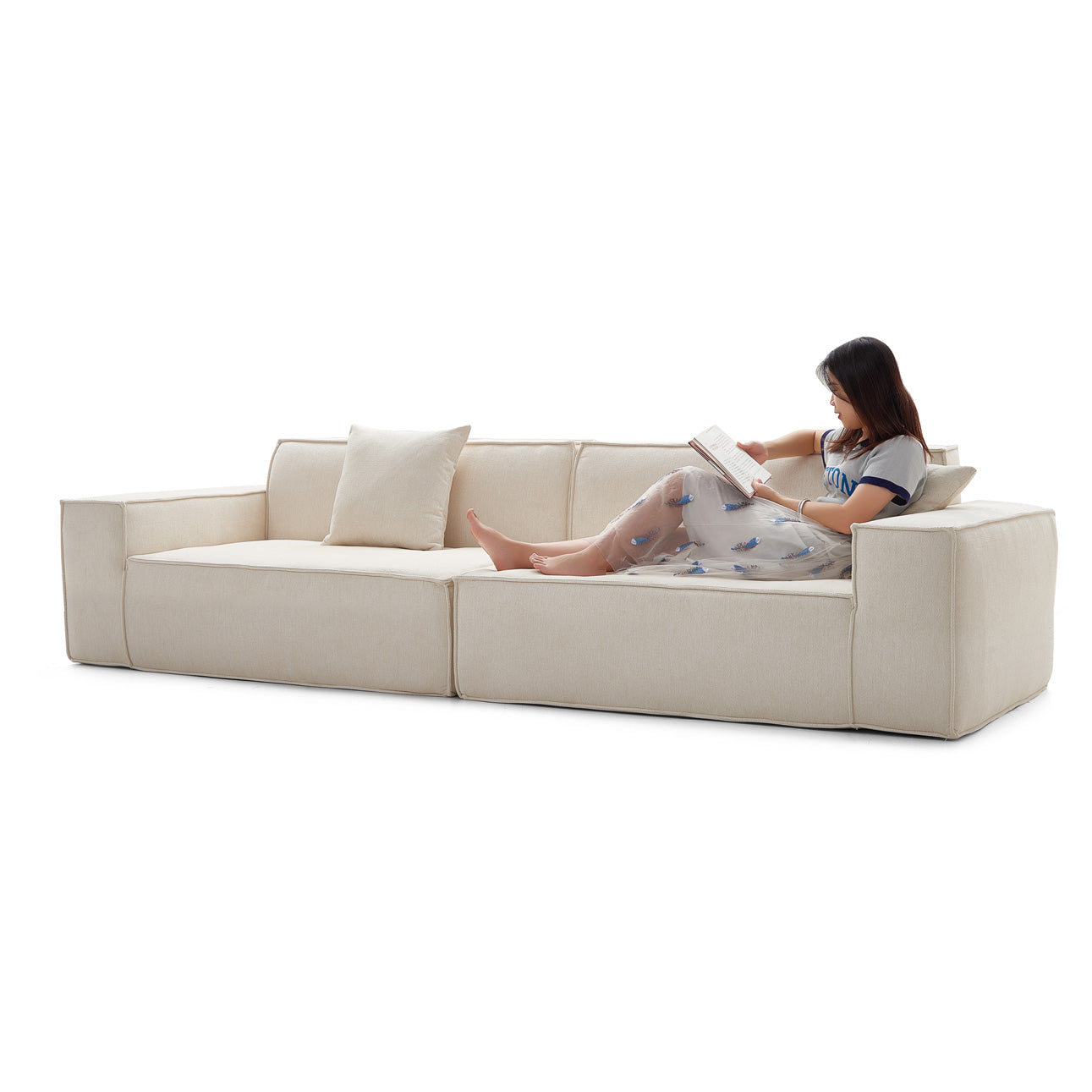 Large High Back Beige Home Settee | Compressed Sofa | Muzhan Furniture