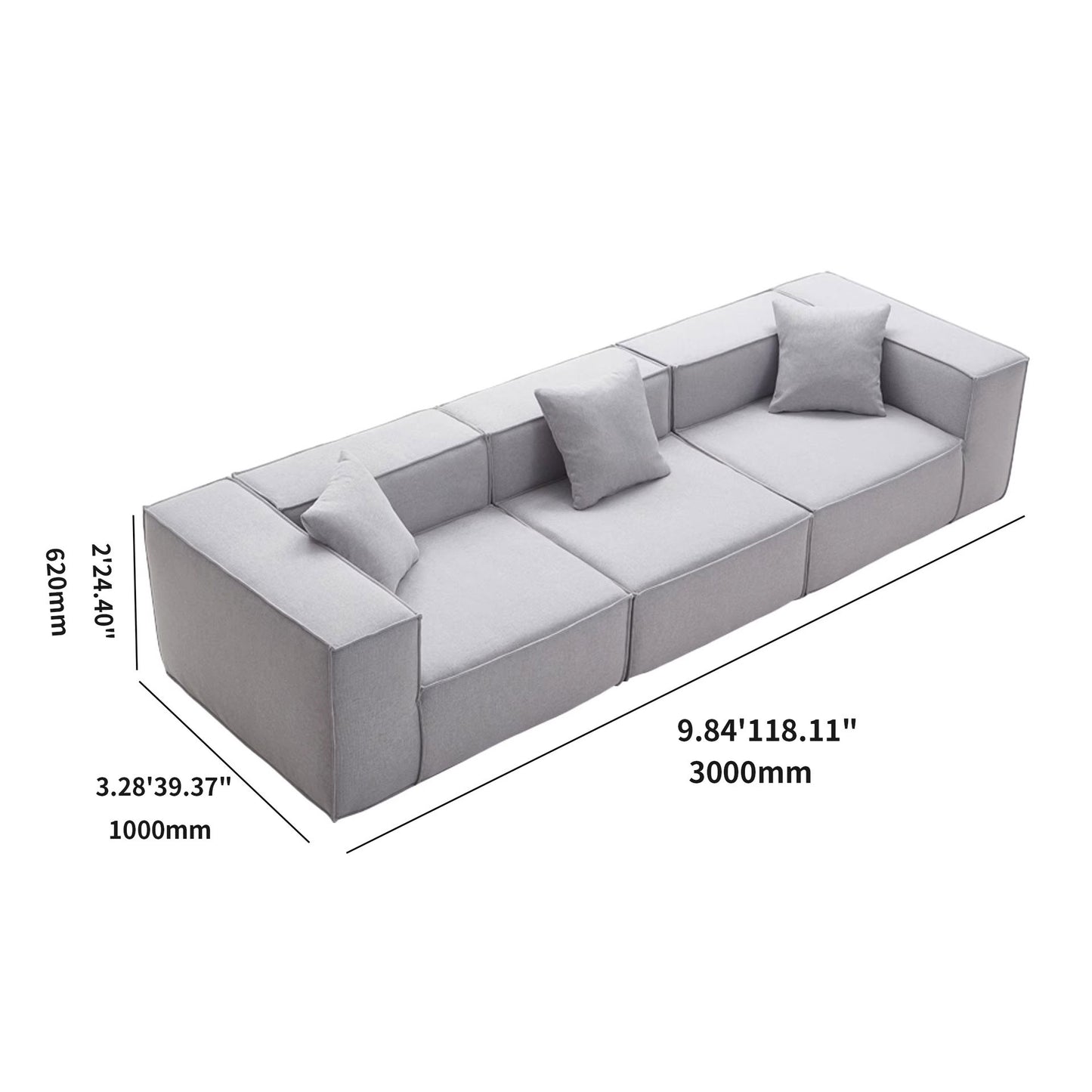 Long 3 Piece Light Grey Settee Set | Compressed Sofa | Muzhan Furniture